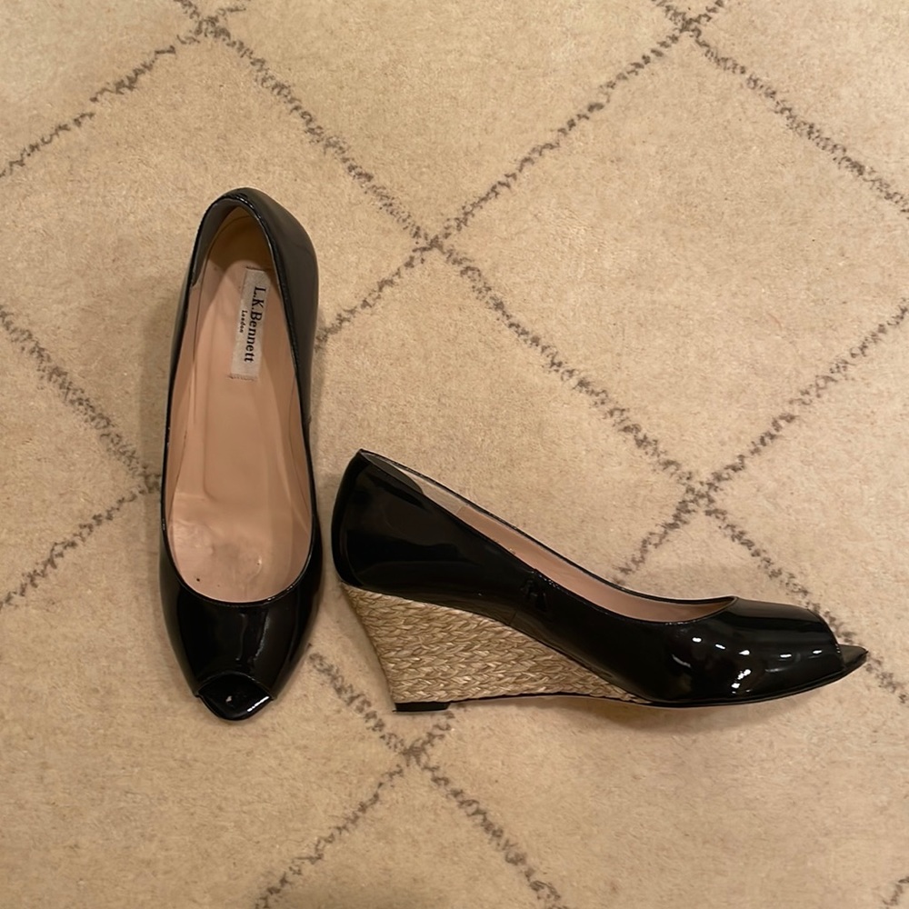 LK Bennett patent espadrille pumps